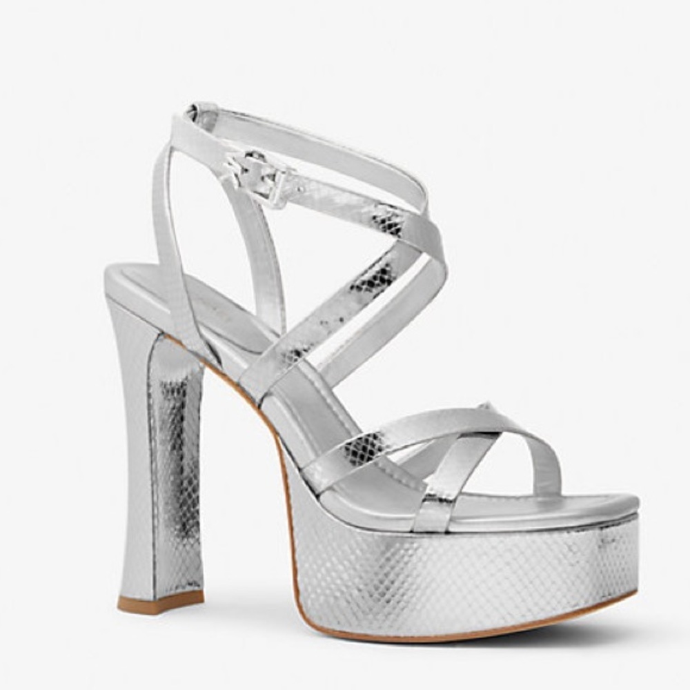 Michael Kors | Paola Metallic Snake Embossed Leather Platform Sandal